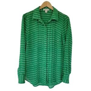Coldwater Creek Button Down Polka Dot Blouse Womens Size S Green Sheer Long Slee